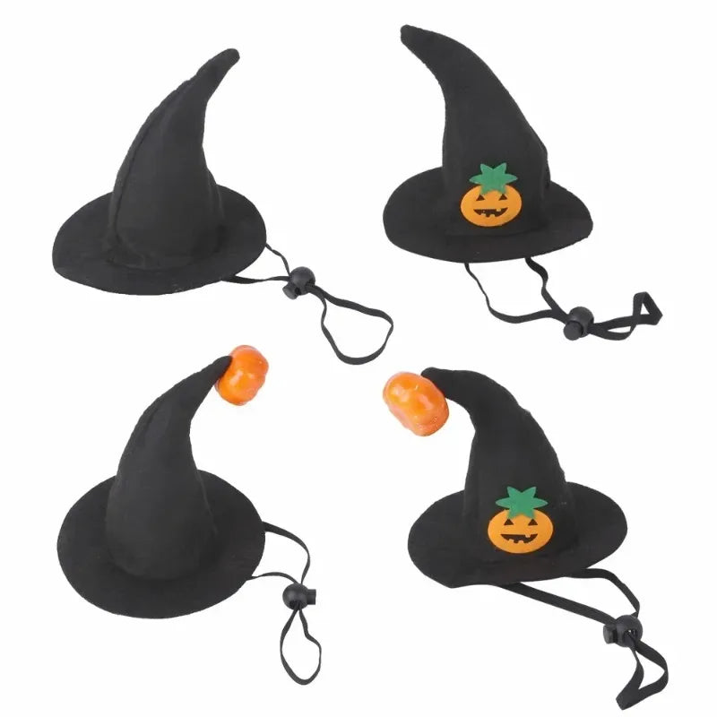 1× Halloween Pet Hat Cat Dog Witch Hat Pumpkin Wizard Costume Funny Spooky Pet Headwear Cosplay Party Accessory Adjustable Strap