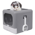 Foldable Enclosed Cat Litter Box with Sifting Tray & Dual Entry