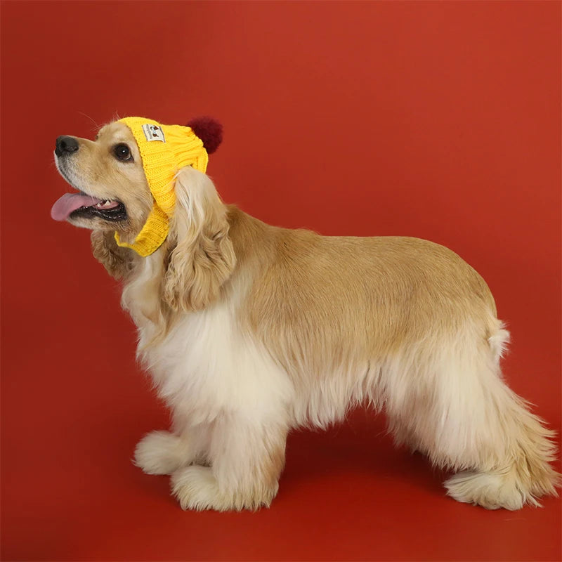 Knitted Dog Hat with Pom Pom Ear Exposed Winter Windproof Pet Cap Warm Knit Puppy Clothing for Small Dogs Christmas Photo Props
