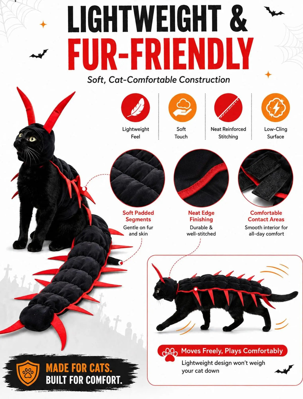 Cat Costume Centipede Outfit,Funny Pet Cosplay Costumes, Adjustable Straps for Small Medium Large Cats Outdoor Party Dress