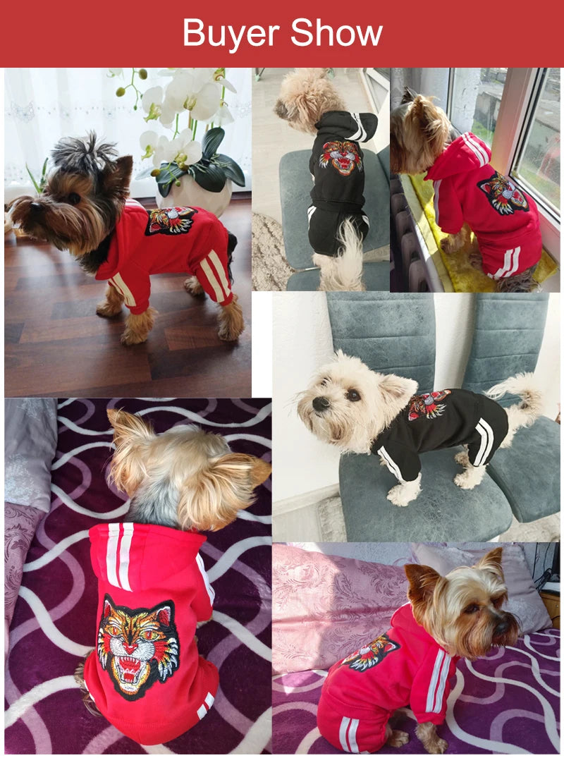 Tiger Patch Cotton Dog Hoodie Jumpsuit for Small Dogs