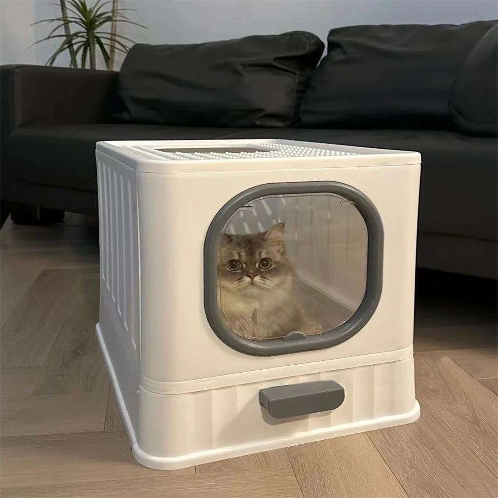 Leak-Proof Enclosed Cat Litter Box with Drawer & Scoop
