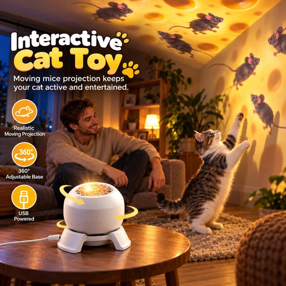 Rotating Cat Projector, 360° Moving Mouse Toy for Indoor Cats, USB Powered Interactive moving mouse projection for indoor cats