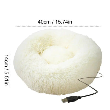 USB Heated Donut Pet Bed – Soft Plush Round Bed for Small &amp; Medium Dogs and Cats