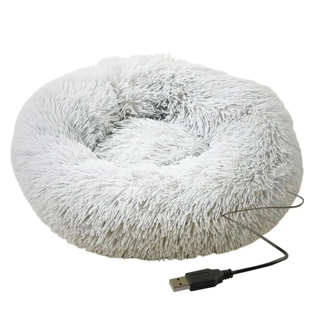 USB Heated Donut Pet Bed – Soft Plush Round Bed for Small &amp; Medium Dogs and Cats