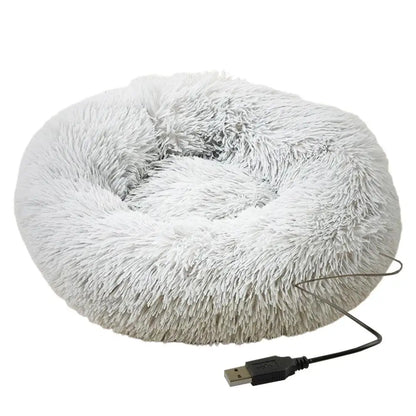 USB Heated Donut Pet Bed – Soft Plush Round Bed for Small &amp; Medium Dogs and Cats