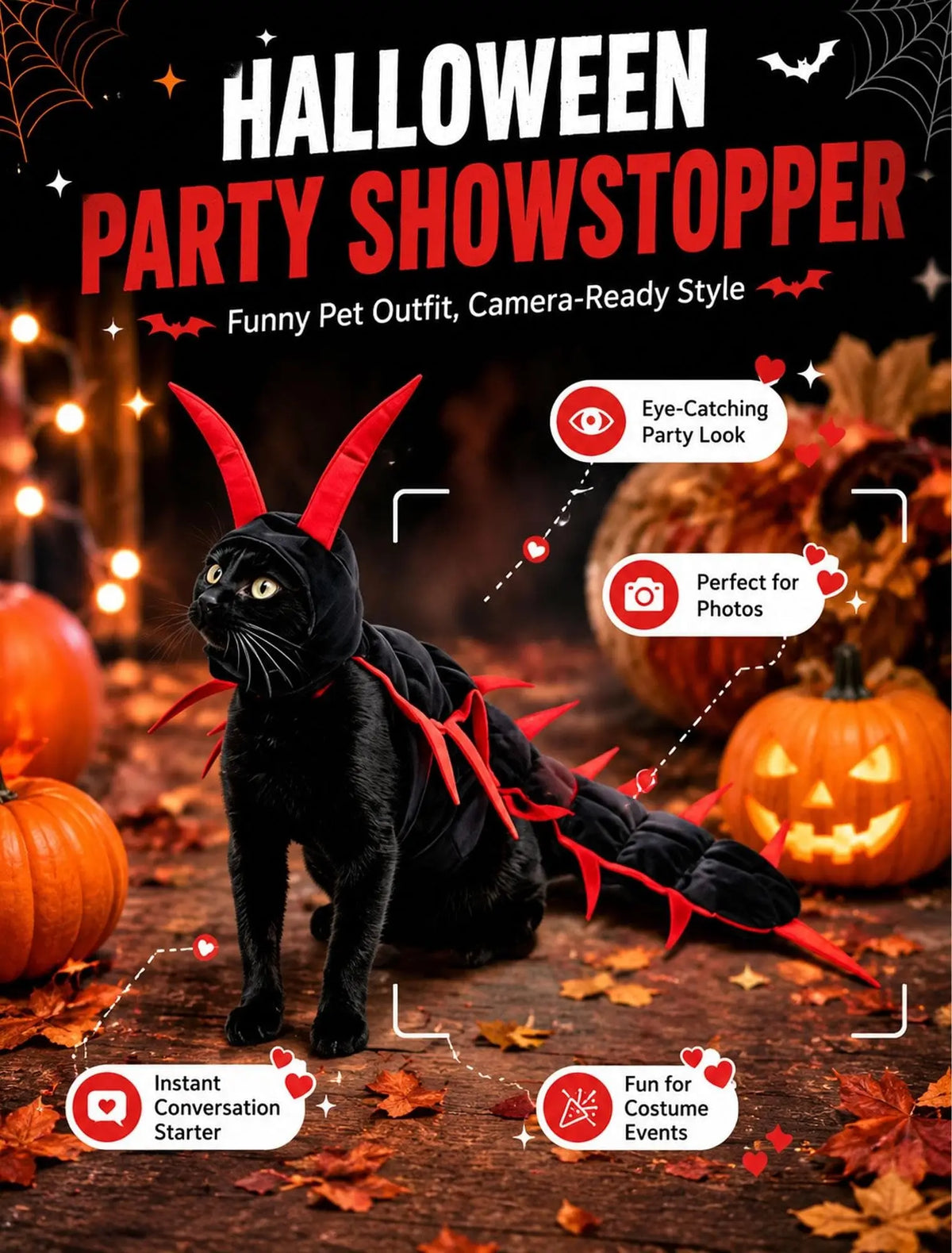 Cat Costume Centipede Outfit,Funny Pet Cosplay Costumes, Adjustable Straps for Small Medium Large Cats Outdoor Party Dress