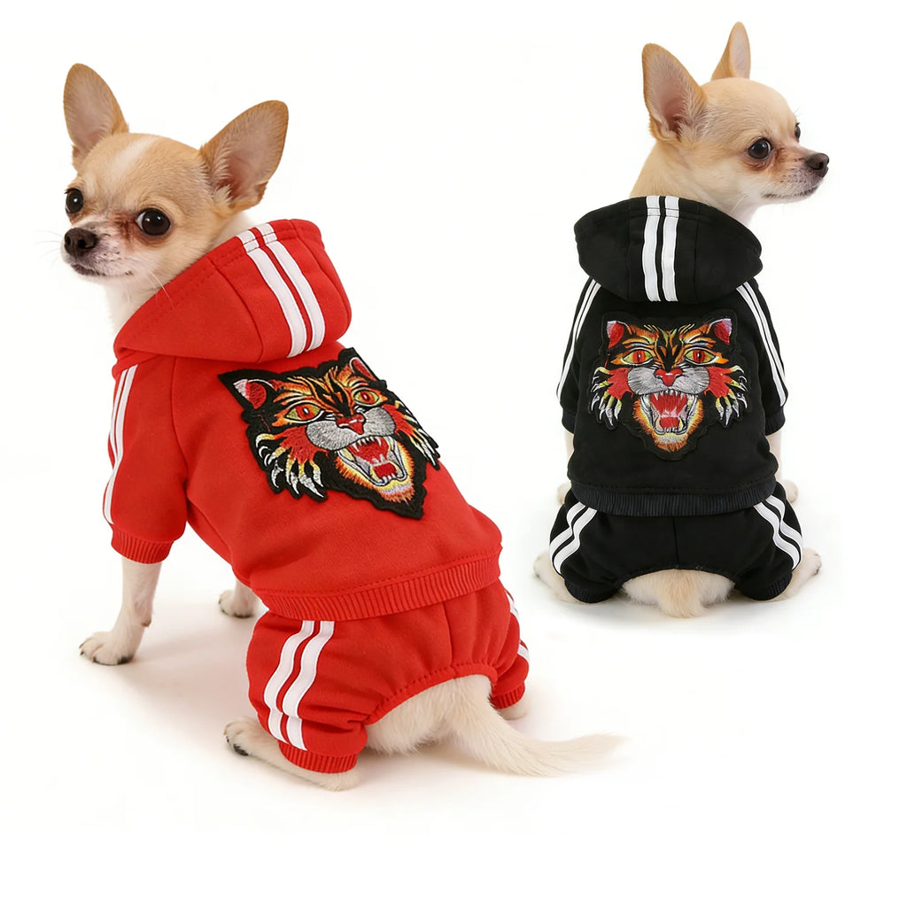 Tiger Patch Cotton Dog Hoodie Jumpsuit for Small Dogs