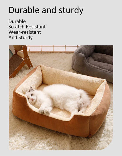 Plush Pet Cushion Bed – Soft Breathable Basket Bed for Cats &amp; Dogs (S to XXL)