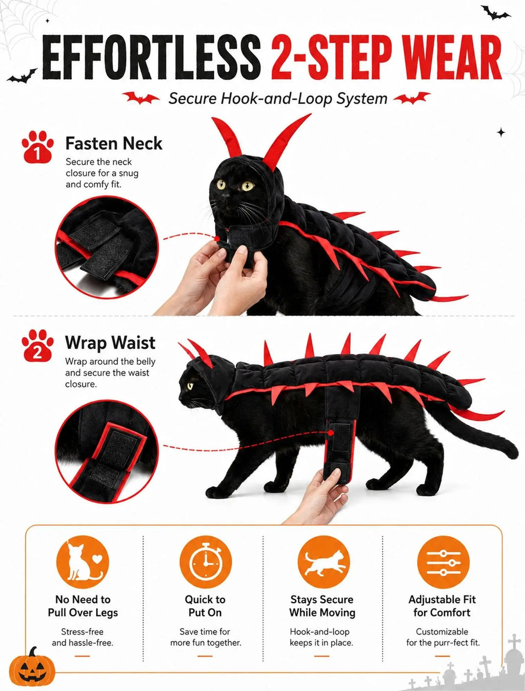 Cat Costume Centipede Outfit,Funny Pet Cosplay Costumes, Adjustable Straps for Small Medium Large Cats Outdoor Party Dress