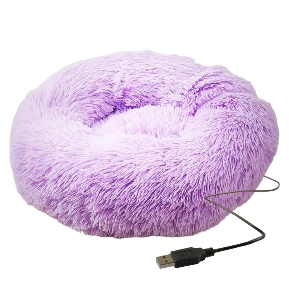 USB Heated Donut Pet Bed – Soft Plush Round Bed for Small &amp; Medium Dogs and Cats