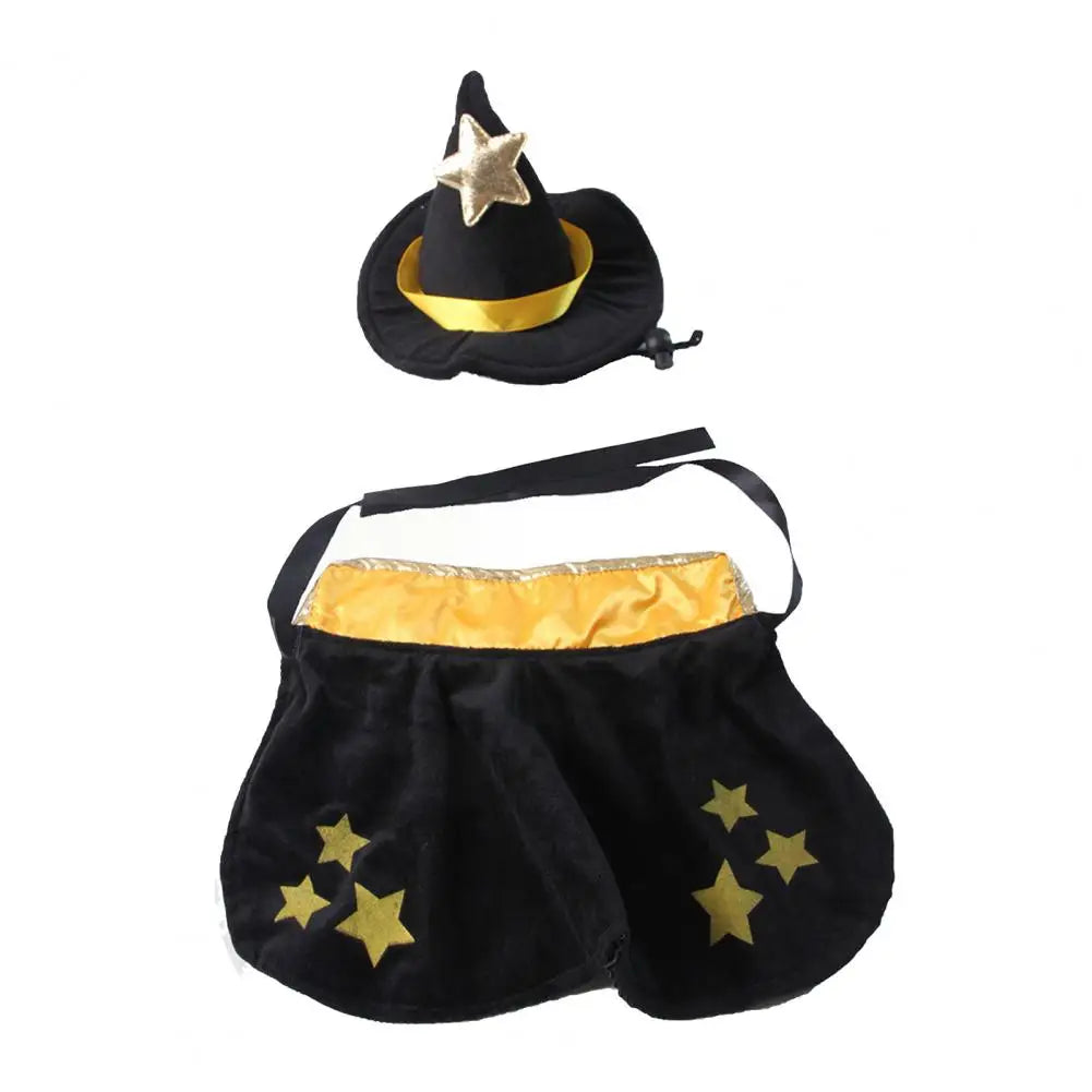 1 Set Halloween Pet Cat Witch Costume Black Cape Wizard Hat Moon Star Cloak for Small Medium Dogs Party Cosplay