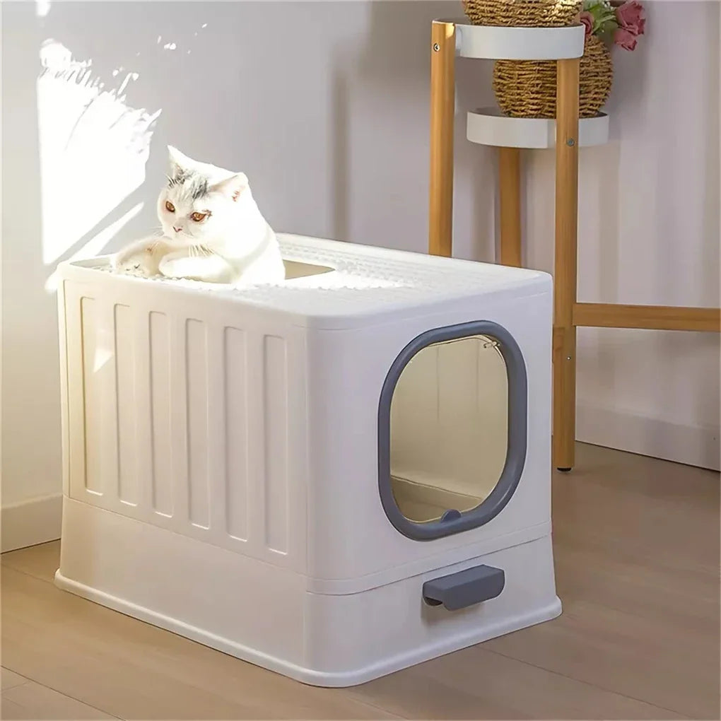 Leak-Proof Enclosed Cat Litter Box with Drawer & Scoop