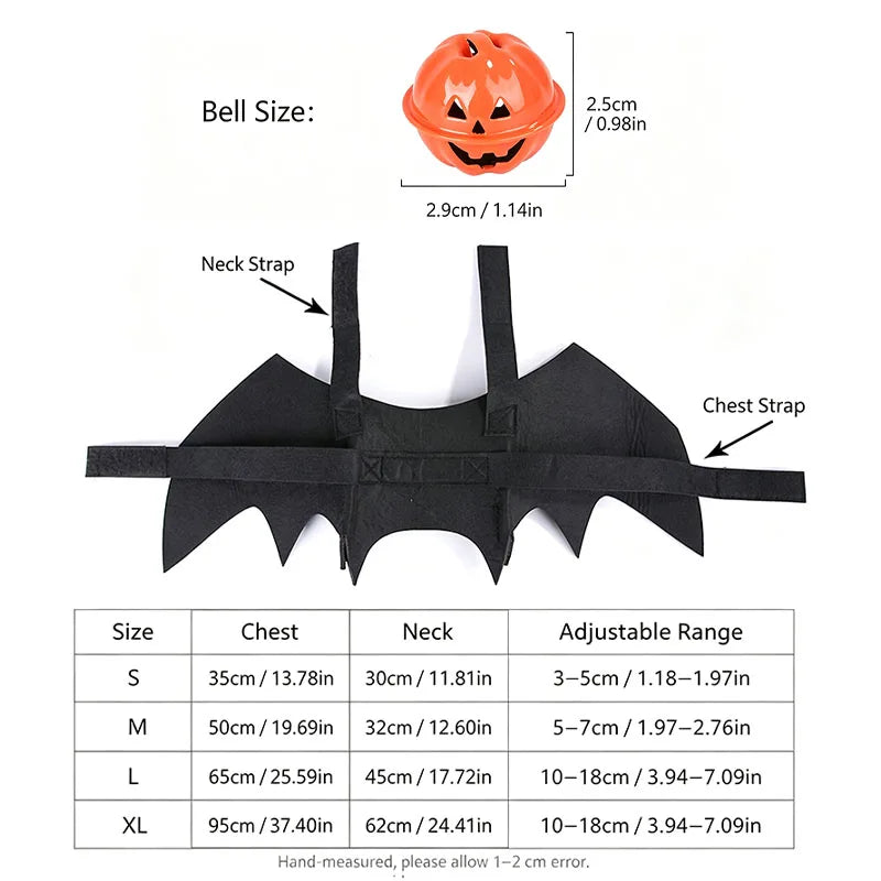1Pc Cat Costume, Halloween Cat Costume Bat Wings Pet Costume with Pumpkin Bell, Halloween Costumes for Small Dog Puppy Kitten