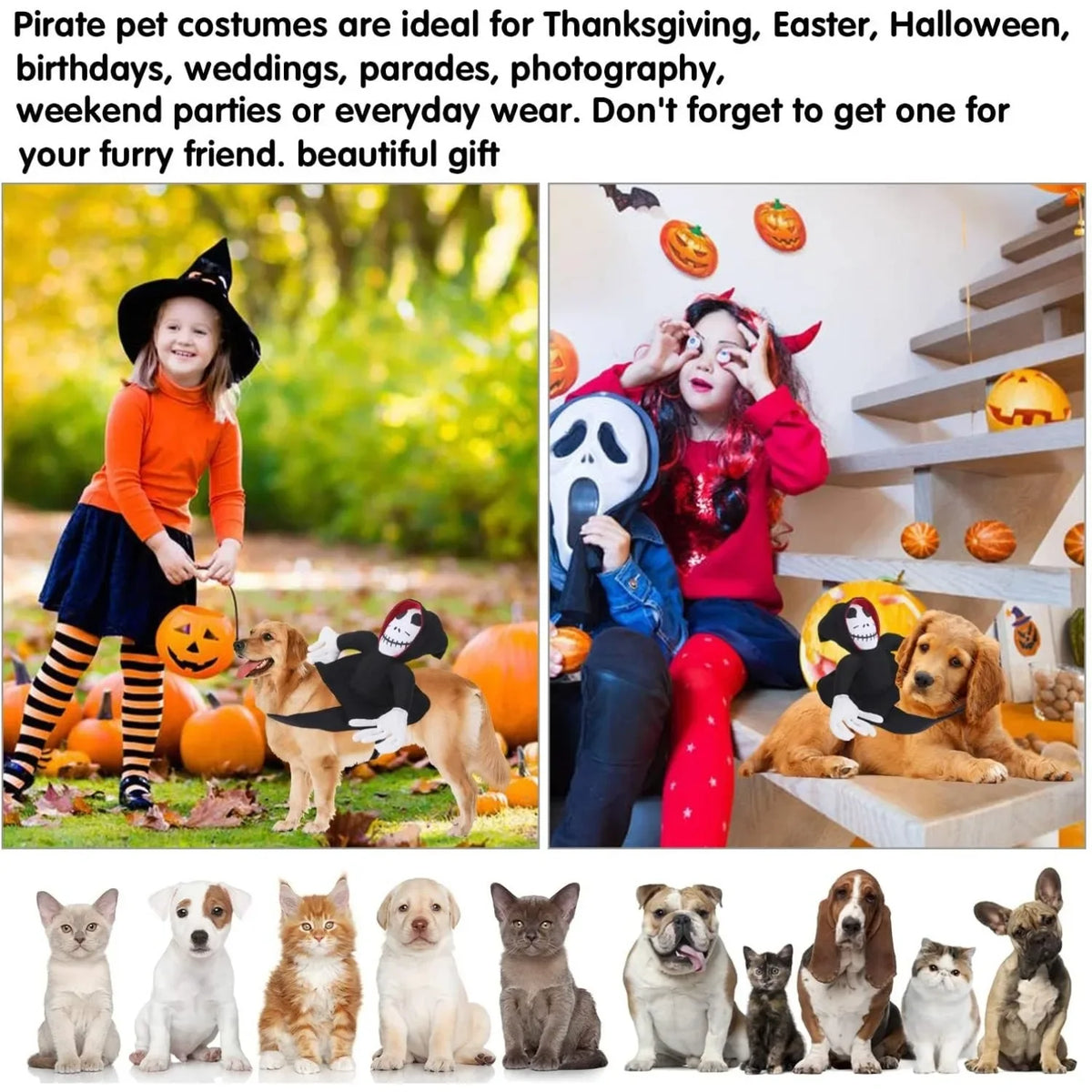 Halloween Pet Costume Ghost Costumes for Dogs Pets Party Cosplay Clothing Halloween Black Cat Costume for Small To Large Dogs