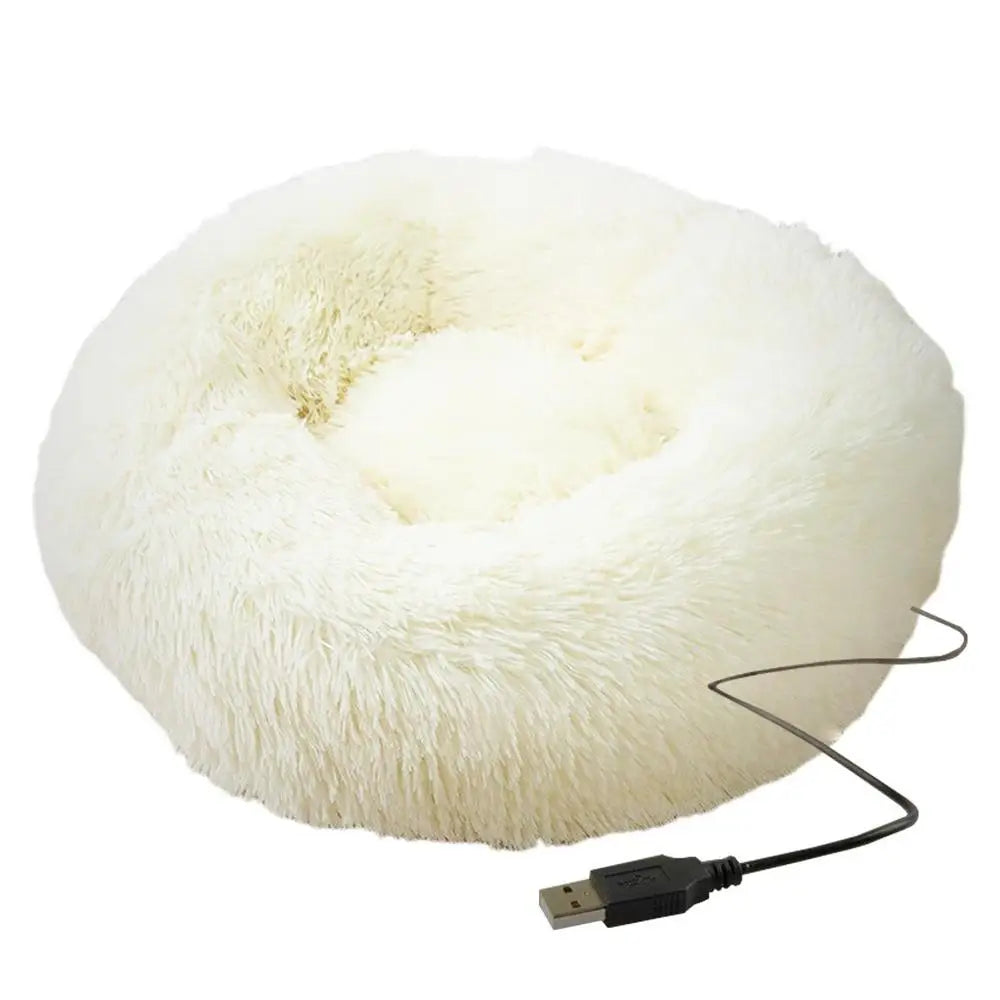 USB Heated Donut Pet Bed – Soft Plush Round Bed for Small &amp; Medium Dogs and Cats