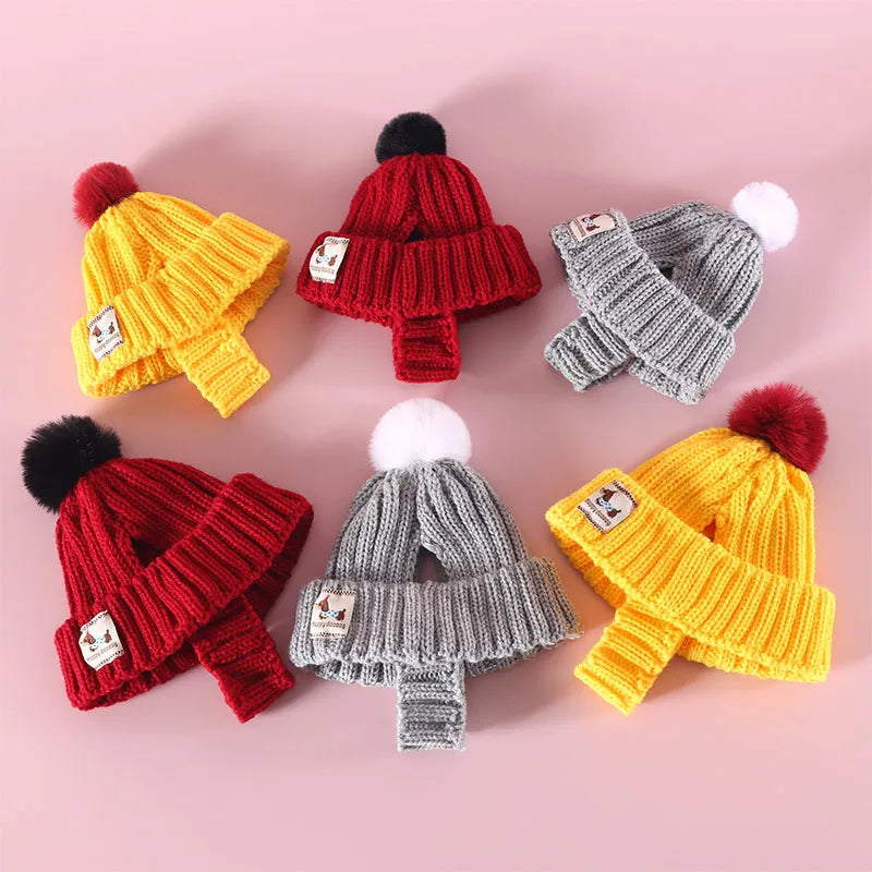 Knitted Dog Hat with Pom Pom Ear Exposed Winter Windproof Pet Cap Warm Knit Puppy Clothing for Small Dogs Christmas Photo Props