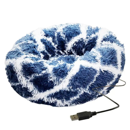 USB Heated Donut Pet Bed – Soft Plush Round Bed for Small &amp; Medium Dogs and Cats