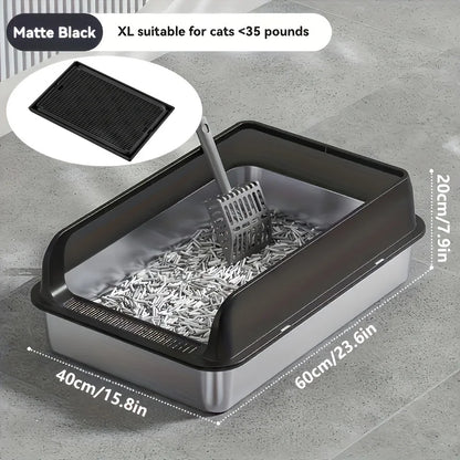 KEMORELA Stainless Steel Cat Litter Box with Lid | Enclosed High-Sided