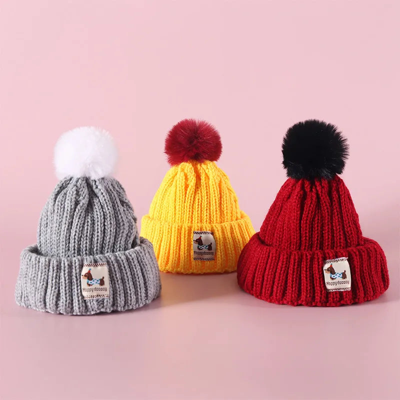 Knitted Dog Hat with Pom Pom Ear Exposed Winter Windproof Pet Cap Warm Knit Puppy Clothing for Small Dogs Christmas Photo Props
