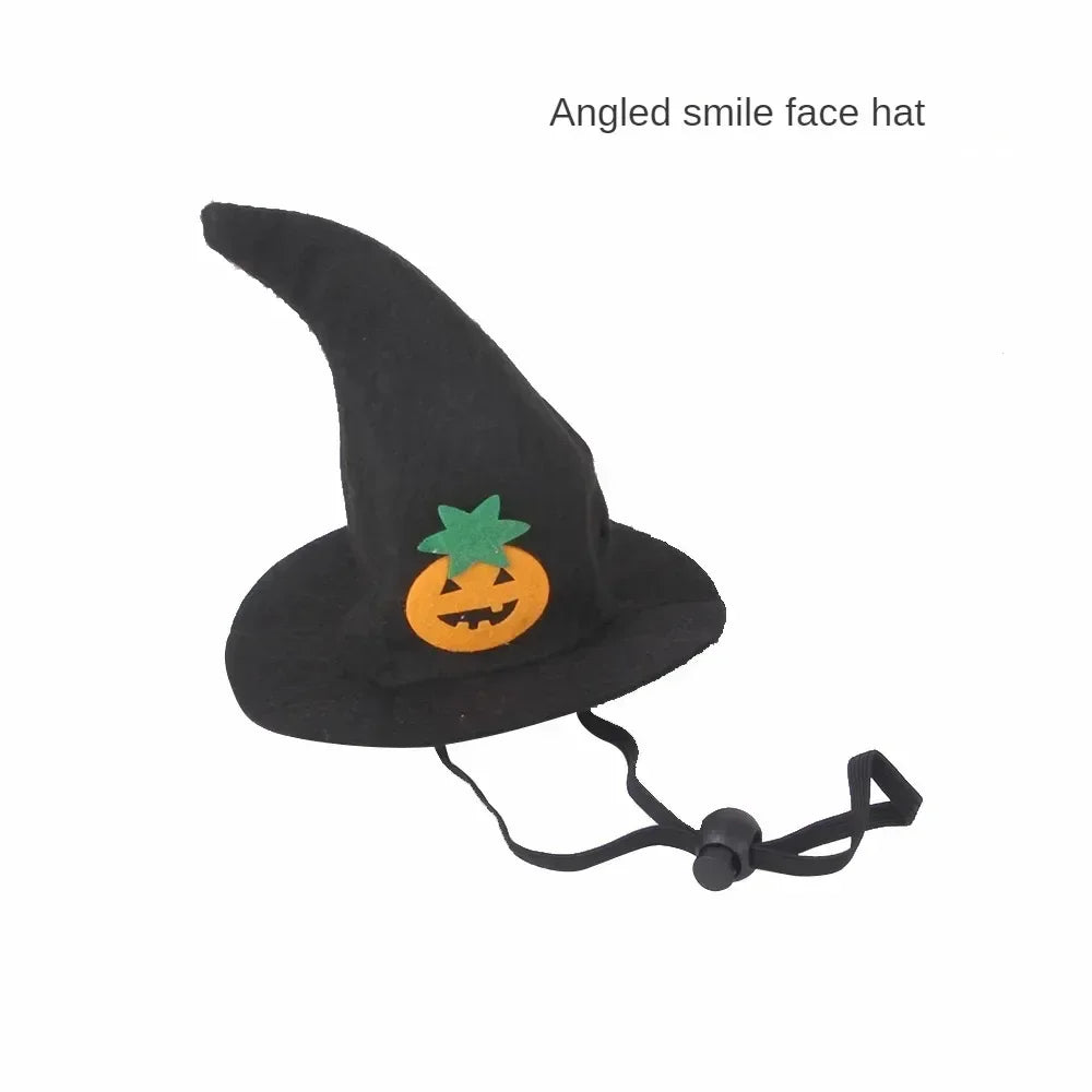1× Halloween Pet Hat Cat Dog Witch Hat Pumpkin Wizard Costume Funny Spooky Pet Headwear Cosplay Party Accessory Adjustable Strap