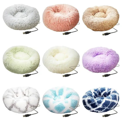 USB Heated Donut Pet Bed – Soft Plush Round Bed for Small &amp; Medium Dogs and Cats