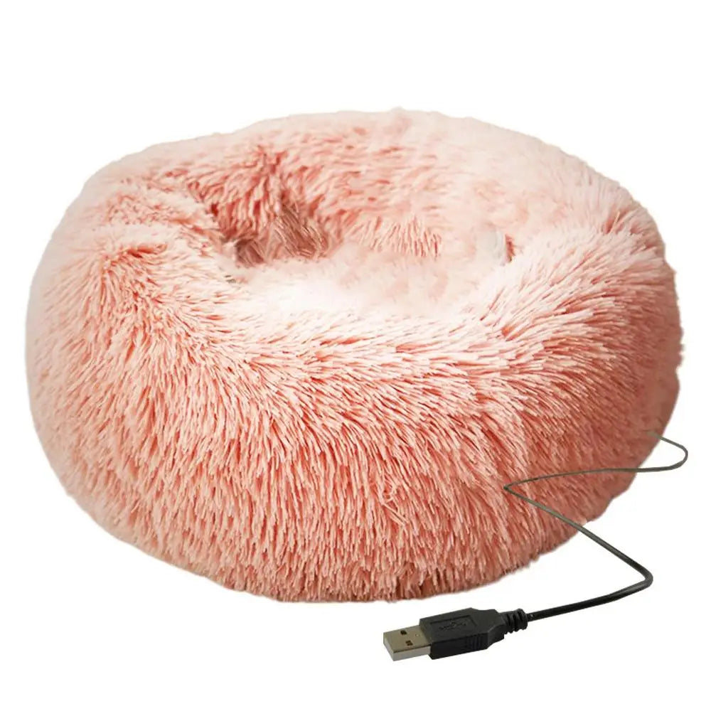 USB Heated Donut Pet Bed – Soft Plush Round Bed for Small &amp; Medium Dogs and Cats