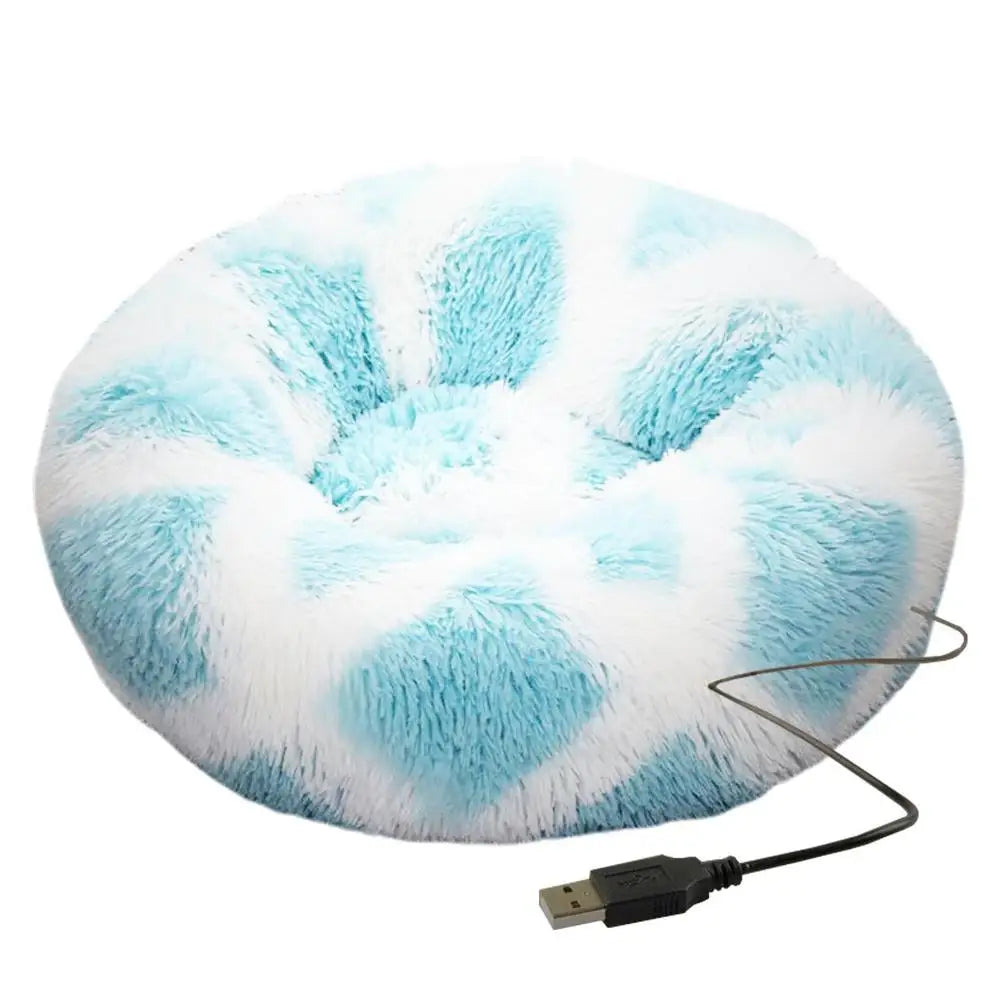 USB Heated Donut Pet Bed – Soft Plush Round Bed for Small &amp; Medium Dogs and Cats