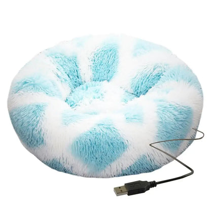 USB Heated Donut Pet Bed – Soft Plush Round Bed for Small &amp; Medium Dogs and Cats