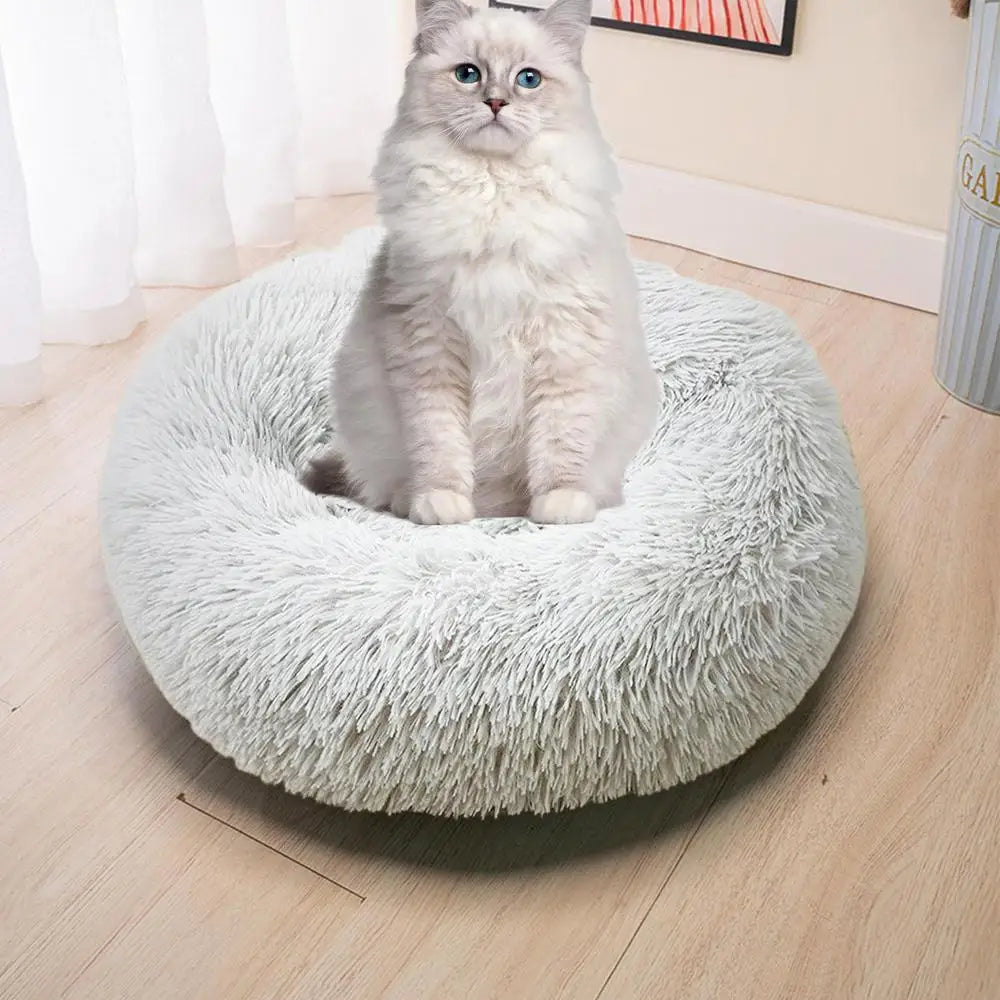 USB Heated Donut Pet Bed – Soft Plush Round Bed for Small &amp; Medium Dogs and Cats