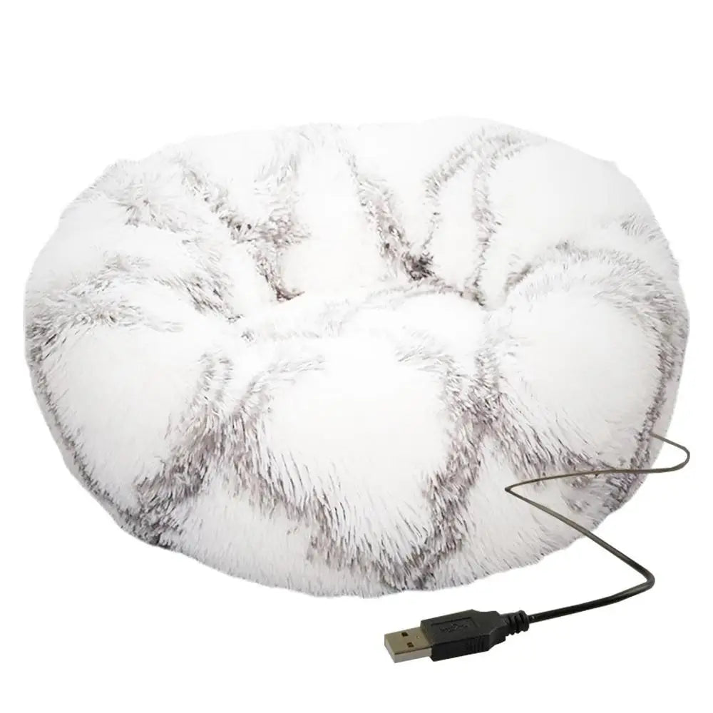 USB Heated Donut Pet Bed – Soft Plush Round Bed for Small &amp; Medium Dogs and Cats