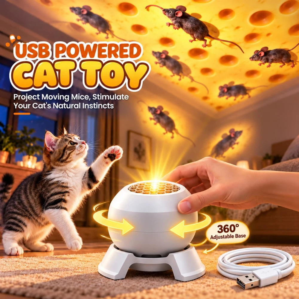 Rotating Cat Projector, 360° Moving Mouse Toy for Indoor Cats, USB Powered Interactive moving mouse projection for indoor cats