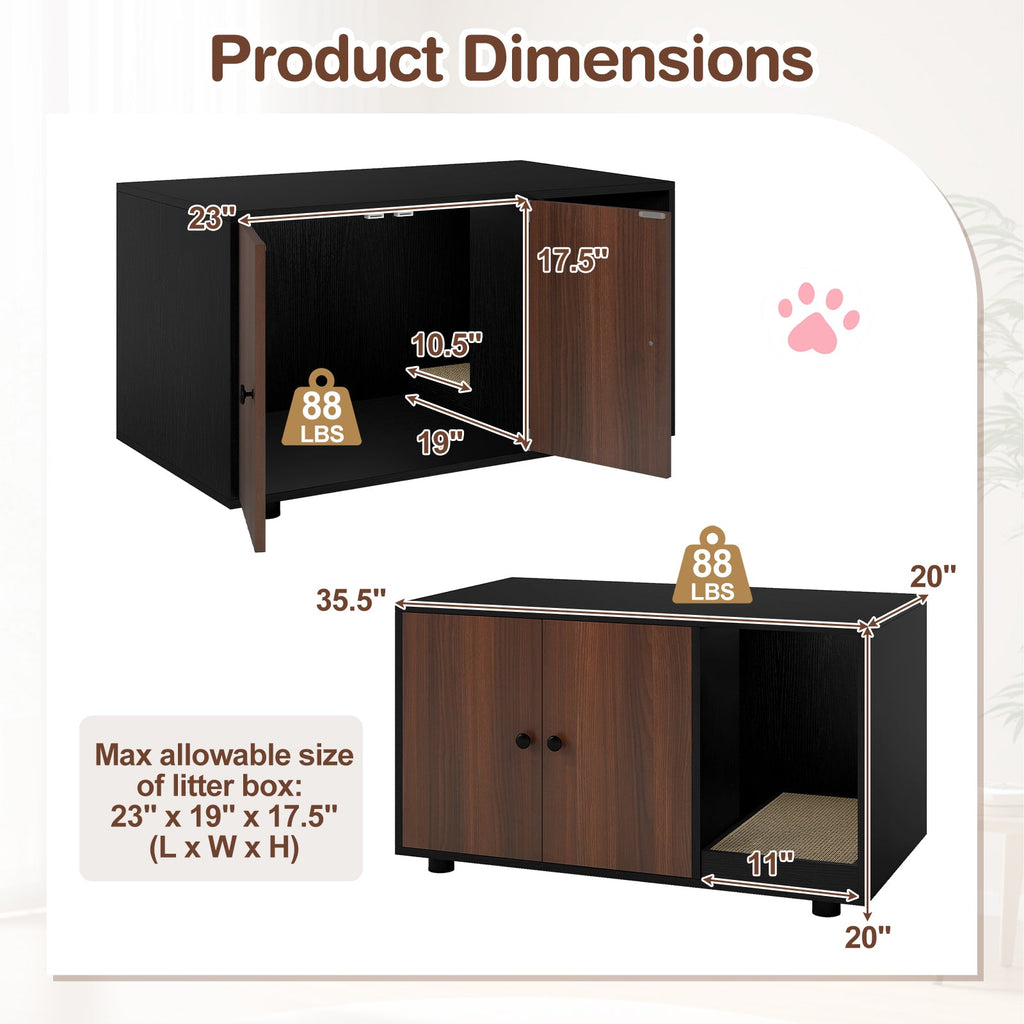 Wooden Cat Litter Box Enclosure Furniture with Scratching Board