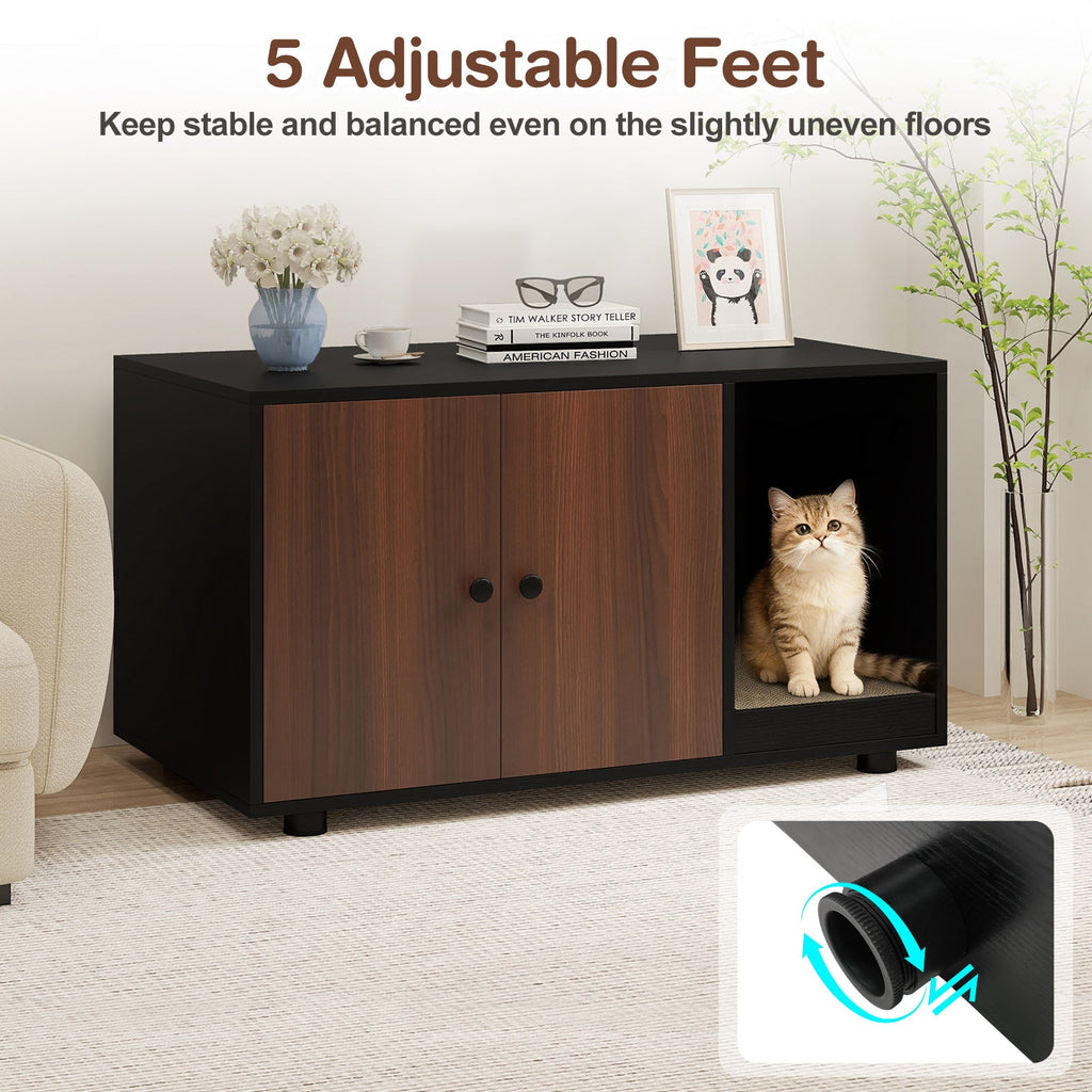 Wooden Cat Litter Box Enclosure Furniture with Scratching Board