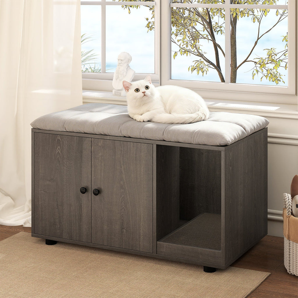 Wooden Cat Litter Box Enclosure Furniture with Scratching Board