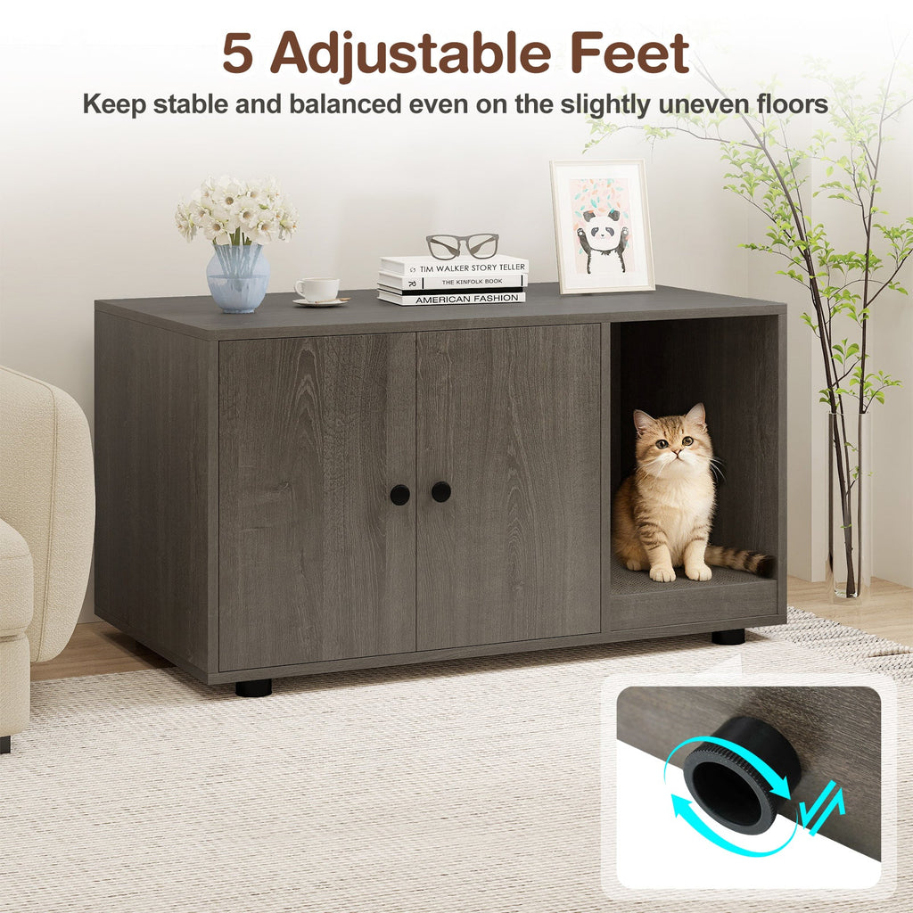 Wooden Cat Litter Box Enclosure Furniture with Scratching Board
