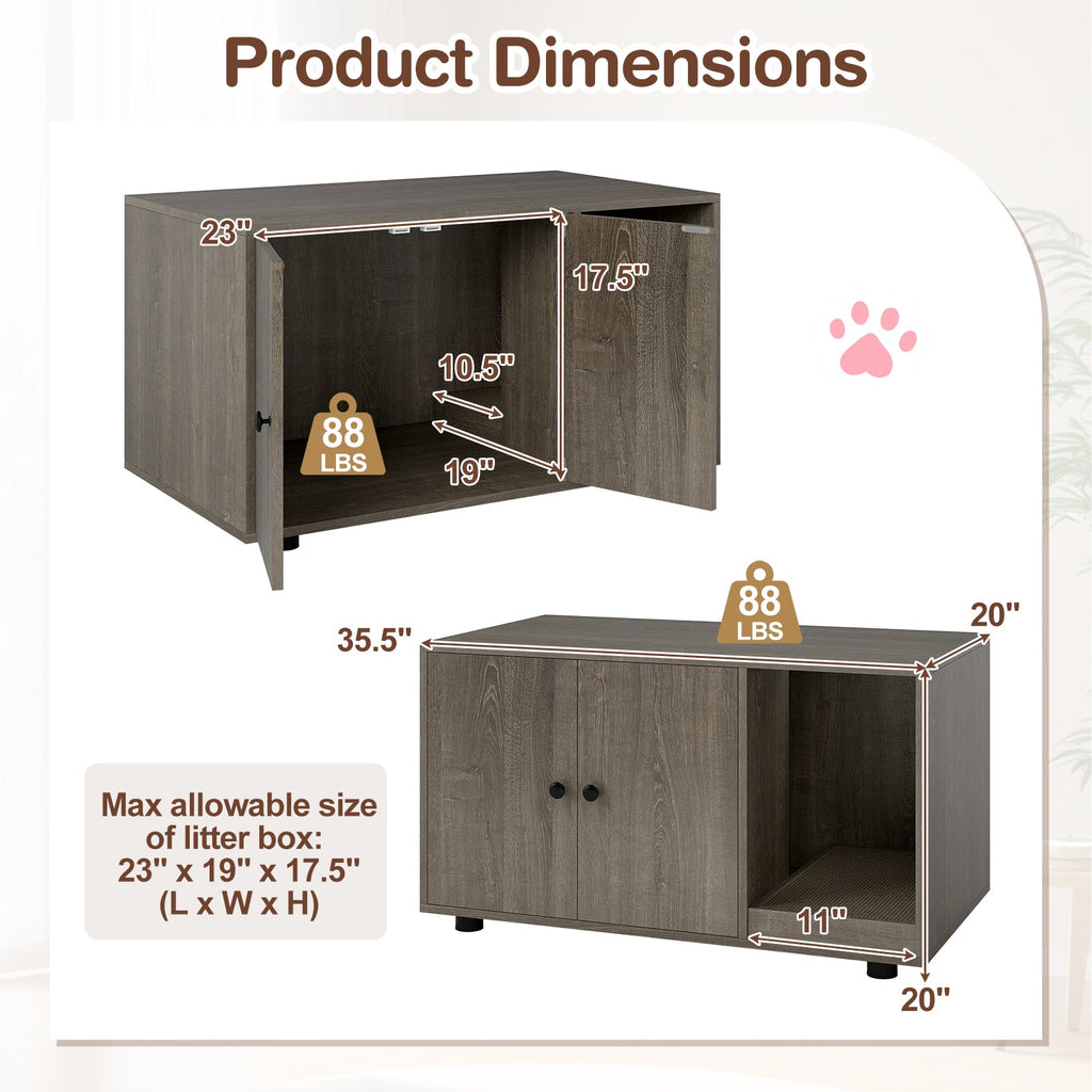 Wooden Cat Litter Box Enclosure Furniture with Scratching Board
