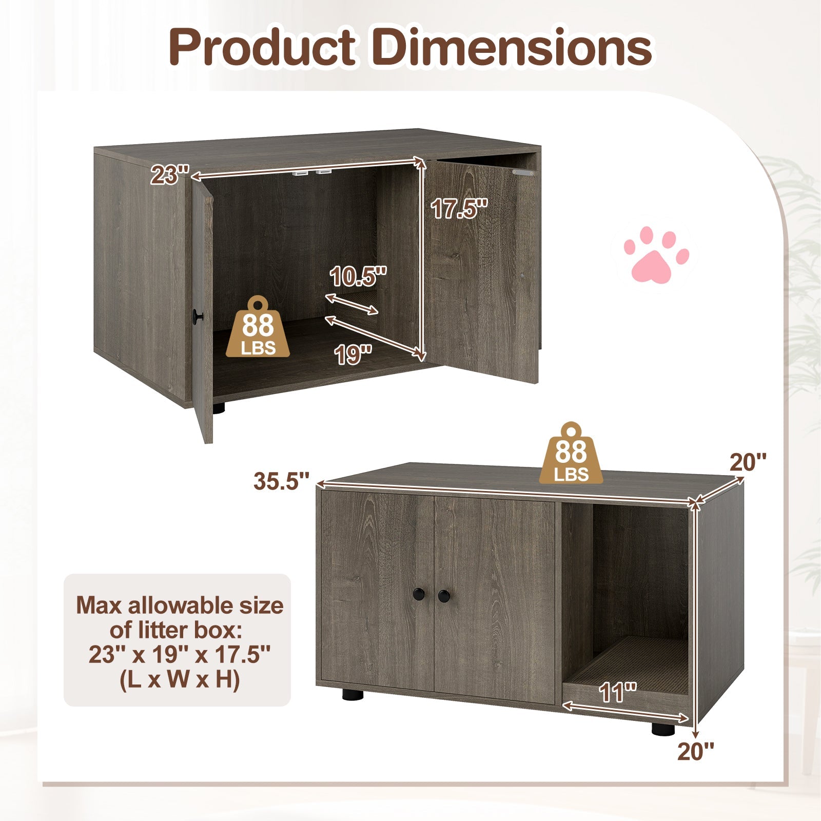 Wooden Cat Litter Box Enclosure Furniture with Scratching Board