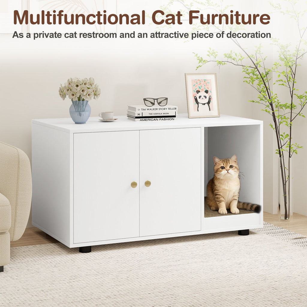 Wooden Cat Litter Box Enclosure Furniture with Scratching Board