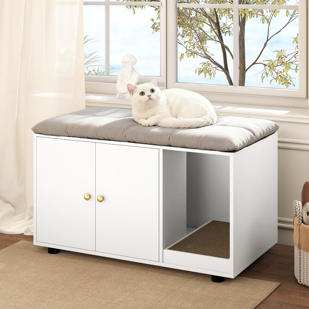 Wooden Cat Litter Box Enclosure Furniture with Scratching Board