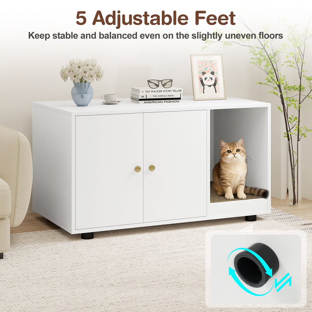 Wooden Cat Litter Box Enclosure Furniture with Scratching Board