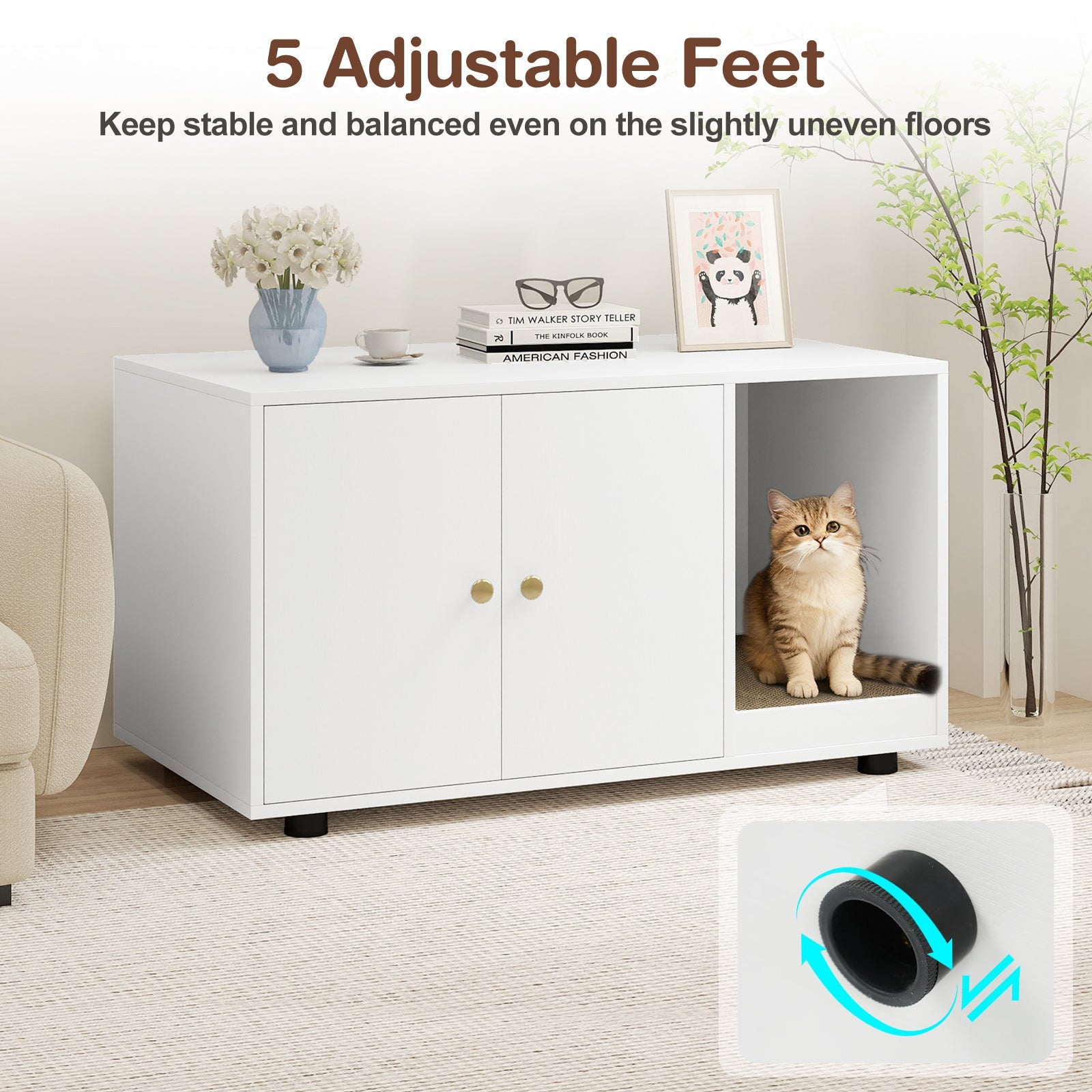 Wooden Cat Litter Box Enclosure Furniture with Scratching Board