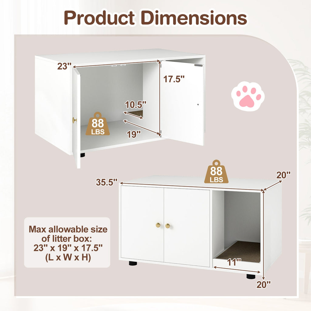 Wooden Cat Litter Box Enclosure Furniture with Scratching Board