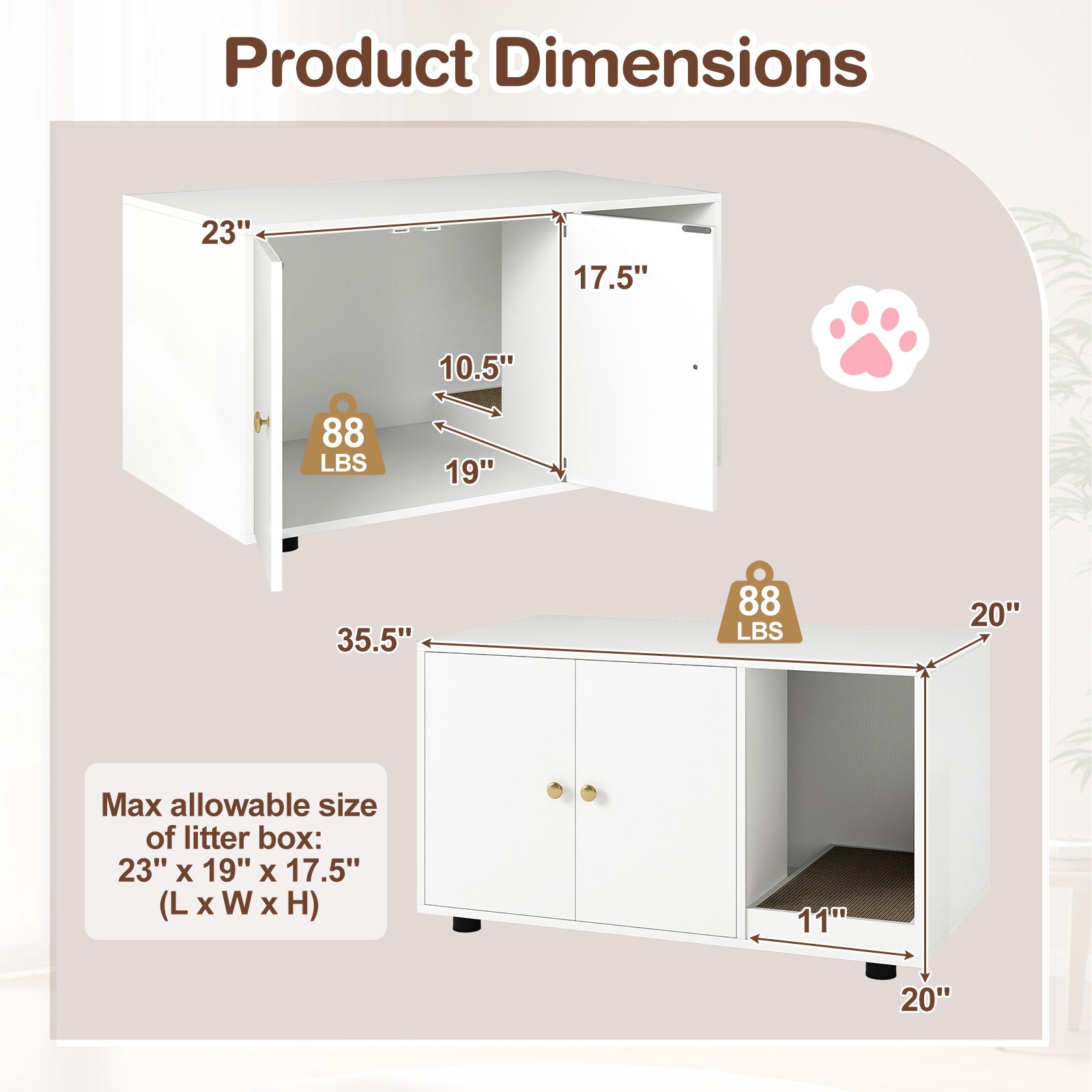 Wooden Cat Litter Box Enclosure Furniture with Scratching Board