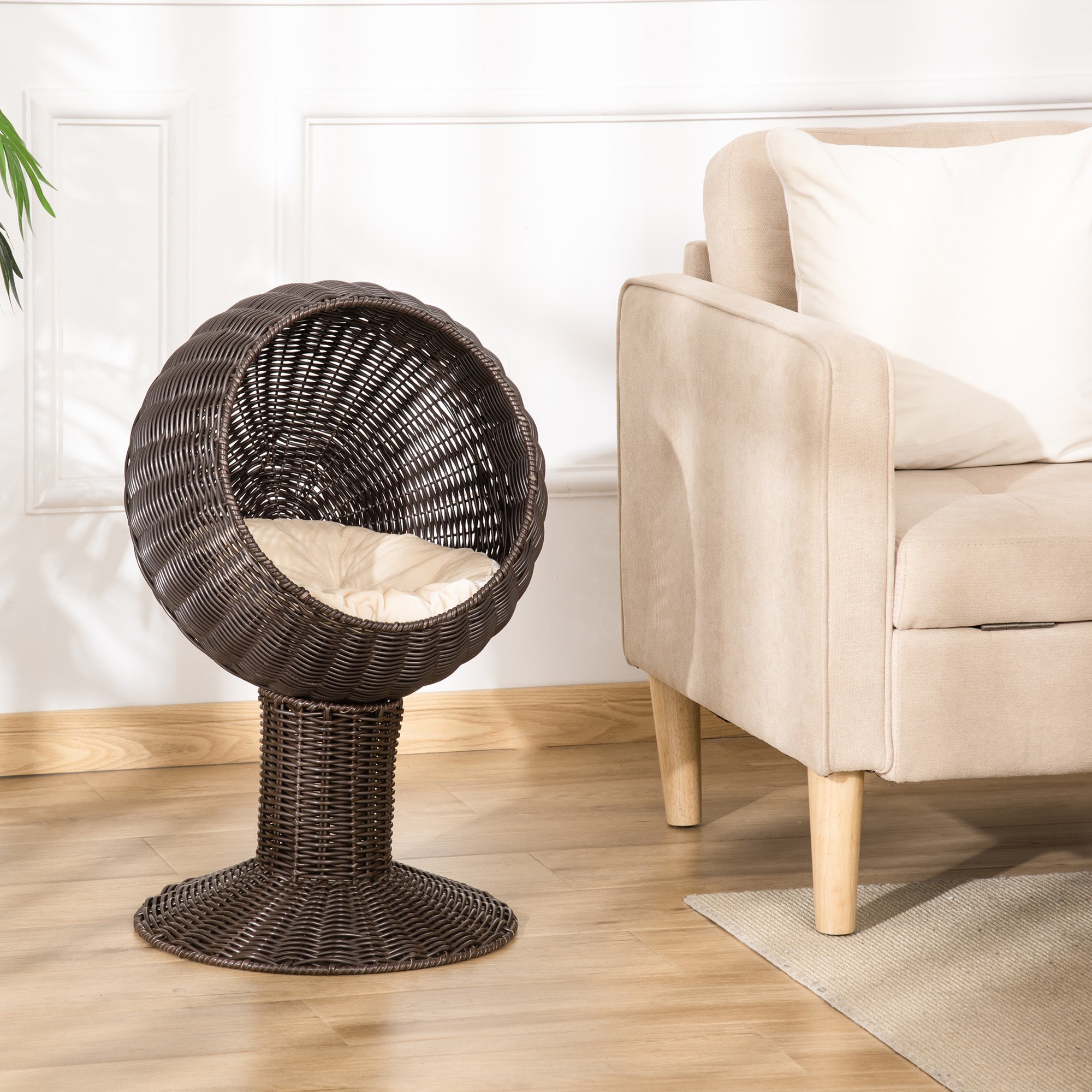 Elevated Cat Bed with Rotatable Egg Chair Pod, Cat Basket Bed with Thick Cushion,