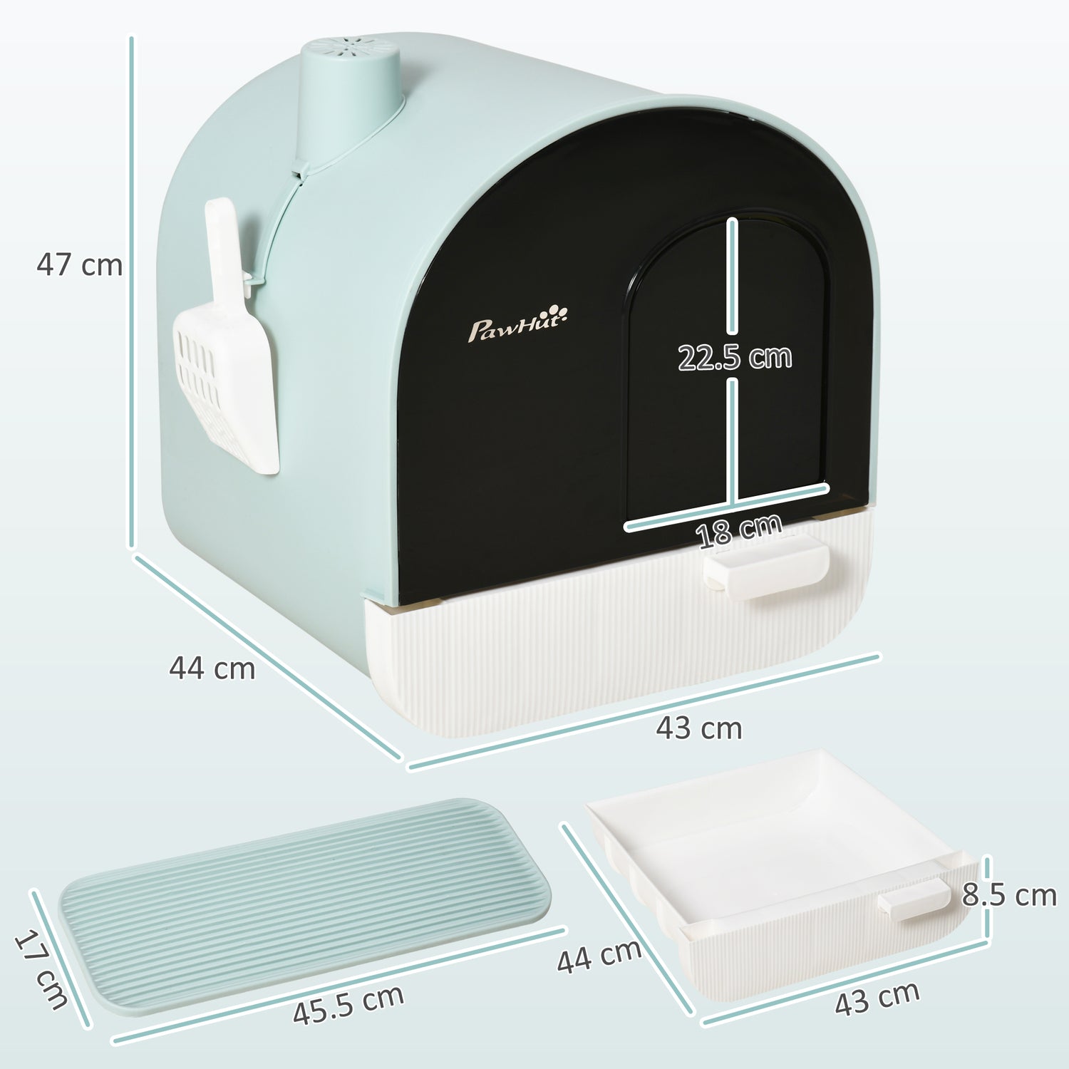 PawHut Hooded Cat Litter Box, Kitten Litter Tray, With Lid, Scoop, Filter, Flap Door