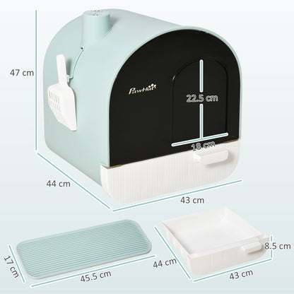 PawHut Hooded Cat Litter Box, Kitten Litter Tray, With Lid, Scoop, Filter, Flap Door