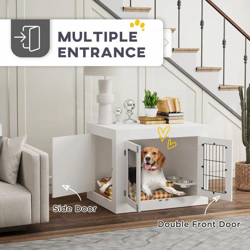 PawHut Dog Crate Furniture With 360 Rotatable Removable Dog Bowls,