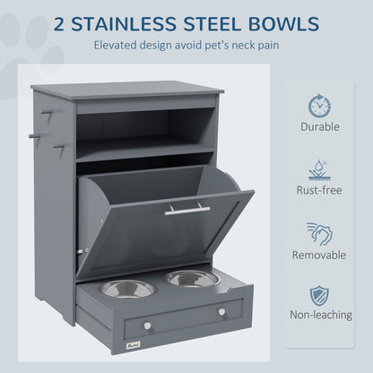 PawHut Pet Feeder Station, Dog, Cat Storage Container, With Raised Bowls,