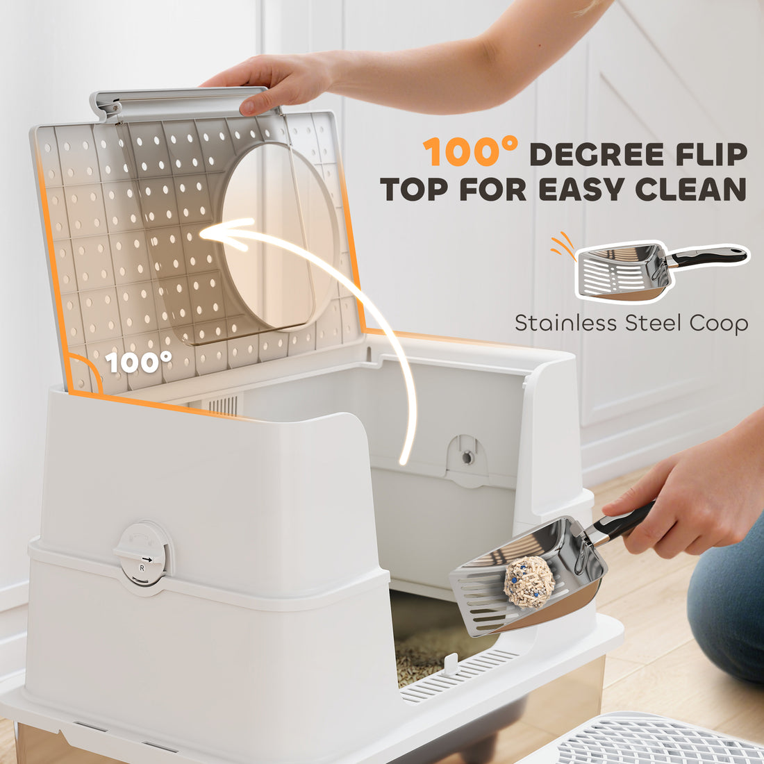 Cat Litter Box ,Top And Side Entry Enclosed Litter Box With Flip Top